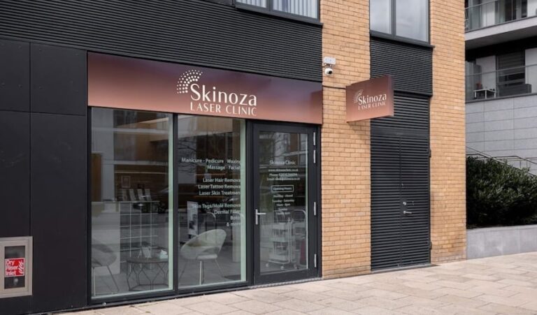 Skinoza Laser Clinic Greenwich storefront — non-surgical aesthetic and laser treatment clinic exterior on Greenwich high street, London