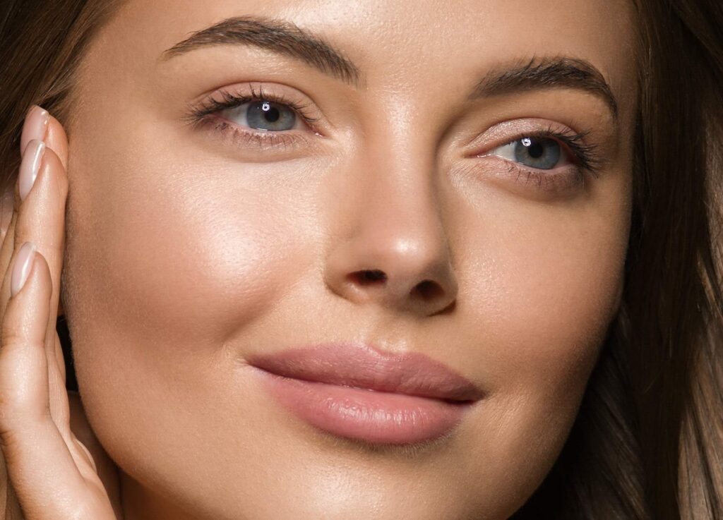 Close-up of glowing skin following Rejuran salmon DNA skin rejuvenation